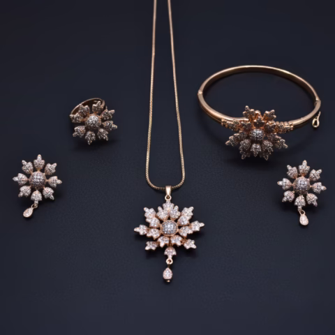 Golden Crystal Zircon Jewelry Set with Bracelet (JWS-003)