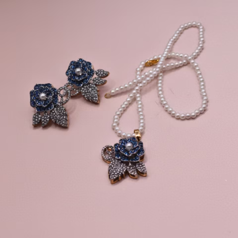 Turkish Rose Petal Design Mala Set  (5 Color Choices)  (MALS-008)