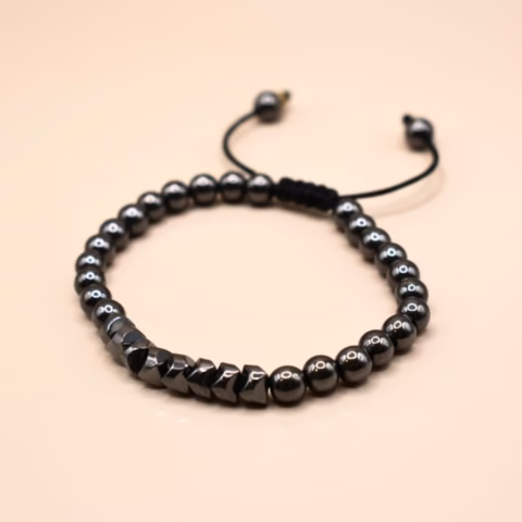 Shiny Black Beads Unisex Bracelet (BR-0019)