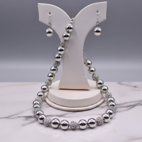 Kids Silver Fancy Partywear Mala Set Silver (MALS-007)