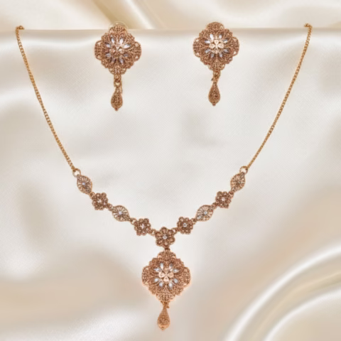 Floral Drop RP Gold Plated Neclace Set (LC-0045)