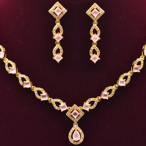 1k Golden Baby Pink Real zircon Party Set (LC-0039)