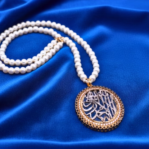 Arabic First Kalma Calligraphy Locket with Pearl Mala (MAL-0014)