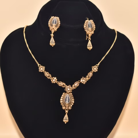 Trending RP Golden Net Carved Necklace Set (LC-0043)