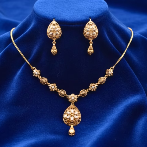 Floral RP Gold Plated Necklace Set with Earrings  (LC-0044)