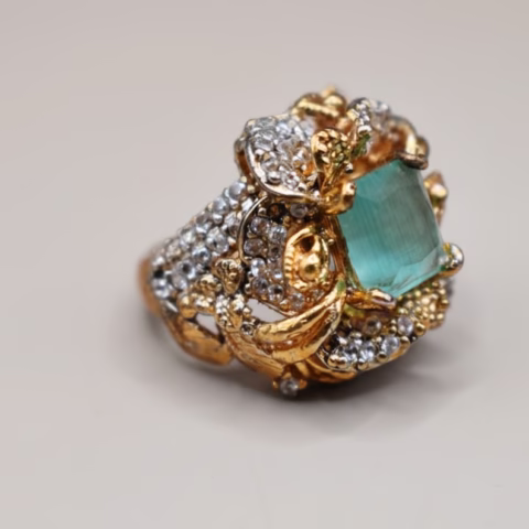 Egyptian Style Mint Green Real Zircon Fancy Ring (R-0010)