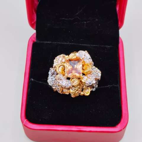 Egyptian Style Champagne Real Zircon Fancy Ring (R-0012)