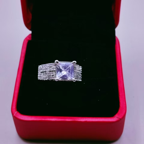 1K Square Diamond Cut Real Zircon Adjustable Ring (R-0013)