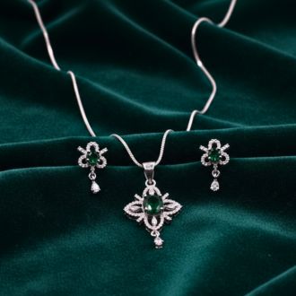 Premium 1K Floral Design Real Zircon Chain Locket Set (2 Color Options) (LC-0041)