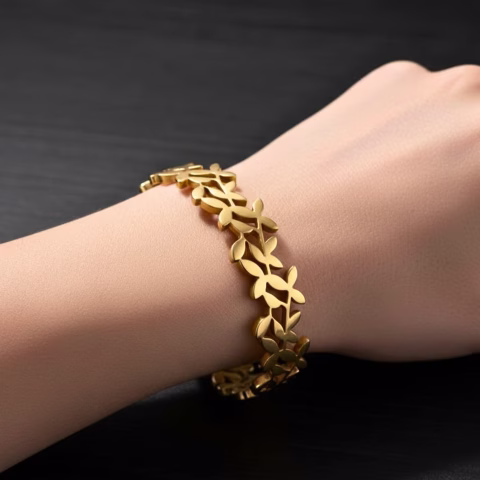 Stylish Stainless steel Leafy Handcuff Bracelet  (BR-0031)