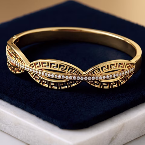 Premium Stainless Steel Wave Design Handcuff Bracelet (BR-0041)