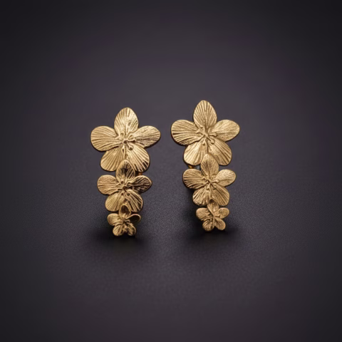 Trendy Long Floral Stainless Steel Stud Earrings (TP-006)