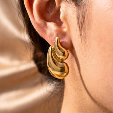 Stainless Steel Unique Double Drop Stud Earrings (TP-008)