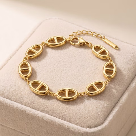 Elegant Oval Link Stainless Steel Bracelet (BR-0046)