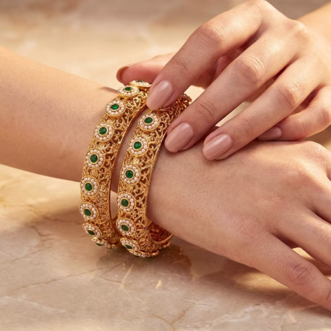 Royal Rajasthani Green Stone Wedding Bangles (BG-0016)