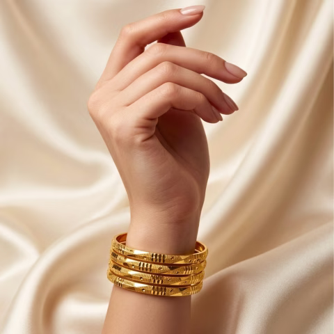 Shiny RP Gold Bangles Set For Women (BG-0019)