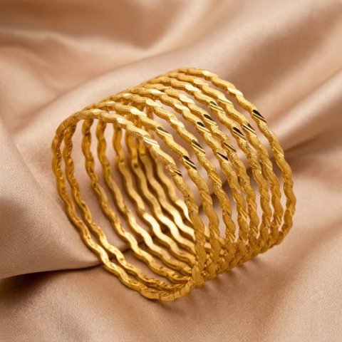 Slim Twisted RP Gold Bangles Set (BG-0024)