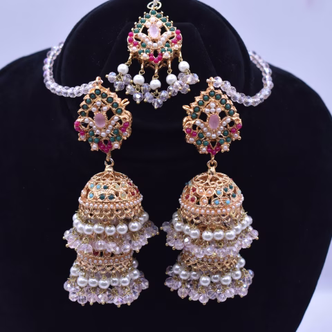 Nauratan Double Jhumka Sahara & Bindi Set (JHB-003)