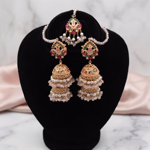 Nauratan Double Jhumka Sahara & Bindi Set (JHB-003)