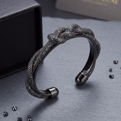 Black Net Texture Shimmery Handcuff Bracelet (BR-0026)