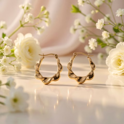 Modern Wavy Hoop Earrings in Stainless Steel (BLY-005)