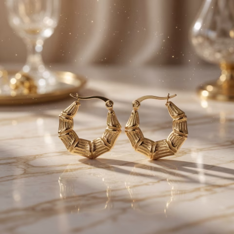 Trendy Stainless Steel Bamboo Style Hoop Earrings (BLY-004)