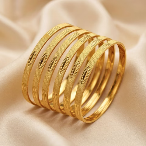Rough Texture RP Gold Designer Bangles Set (BG-0030)