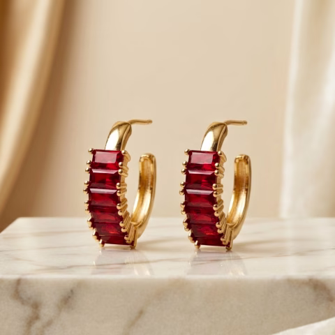 Daily Wear Golden Zircon Hoop Earrings (6 Colors Options) (ER-0060)