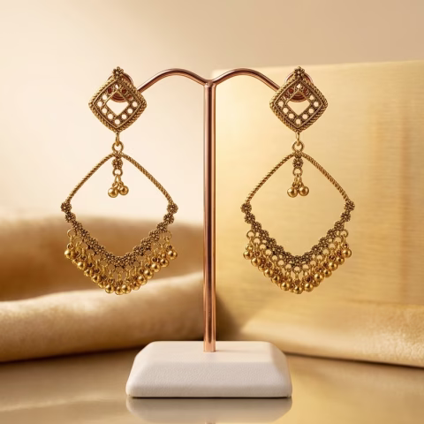 Elegant Open Frame Golden Oxidized Party Wear Earrings (ER-0061)
