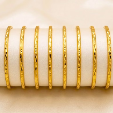 Shiny Diamond Cut RP Gold Bangles Set of 8 (BG-0026)