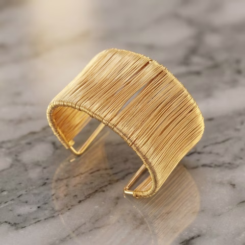 Luxury Wrapped Wire Golden Cuff Bracelet (BR-0052)