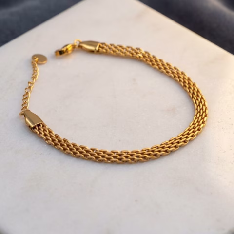 Premium Stainless Steel Golden Mesh Chain Bracelet (BR-0050)