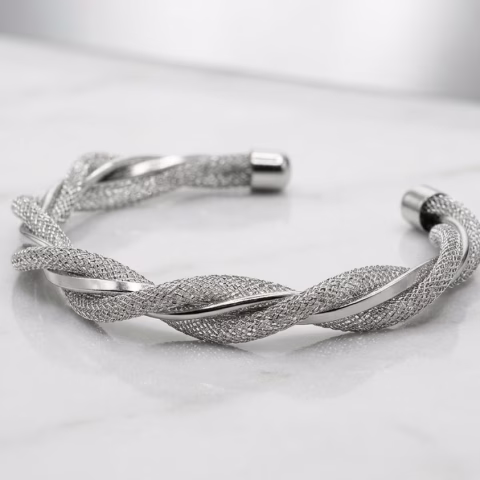 Shiny Silver Twisted Open Kada Bracelet for Women (BR-0029)