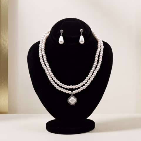 Double Layer Pearl Jewelry Set with Designer Pearl Pendant (JWS-009)