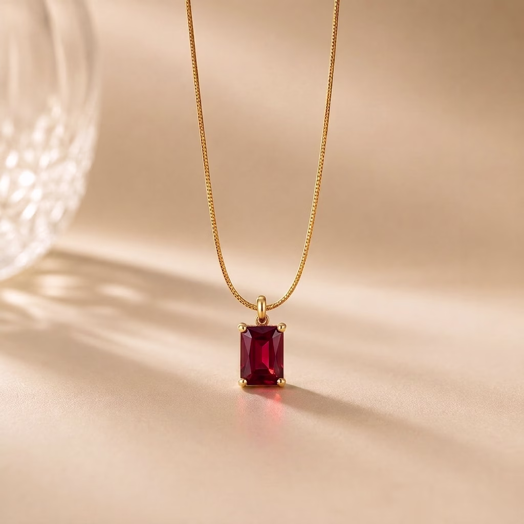 Stainless Steel Rectangular Single Zircon Stone Pendant with Chain (4 Colors Available) (PD-0057) - Image 5