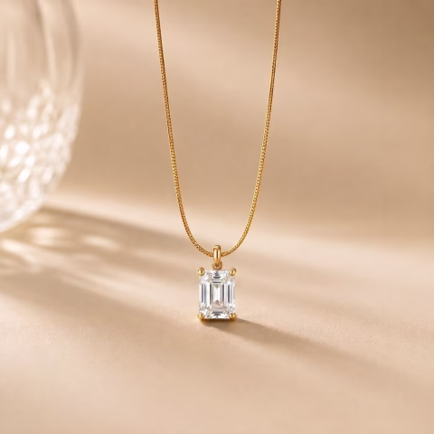 Stainless Steel Rectangular Single Zircon Stone Pendant with Chain (4 Colors Available) (PD-0057)