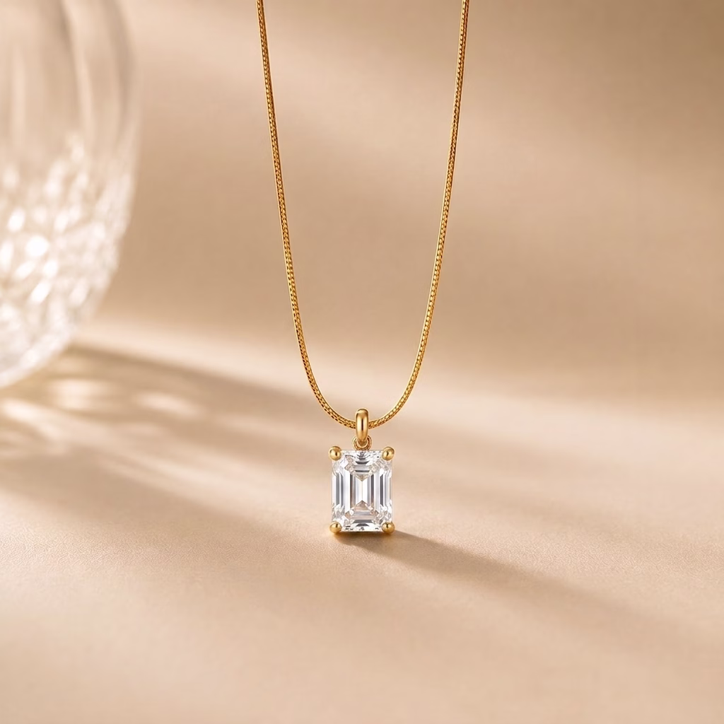 Stainless Steel Rectangular Single Zircon Stone Pendant with Chain (4 Colors Available) (PD-0057)