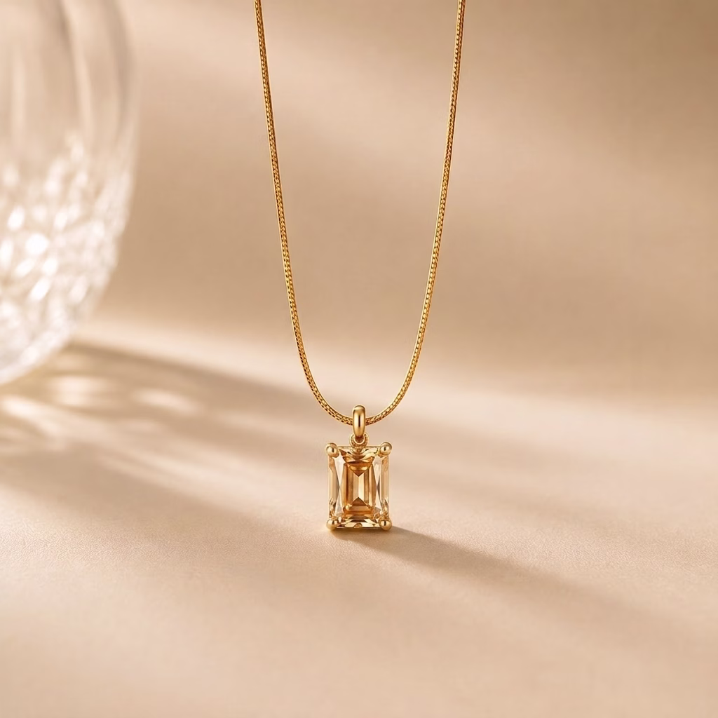 Stainless Steel Rectangular Single Zircon Stone Pendant with Chain (4 Colors Available) (PD-0057) - Image 2