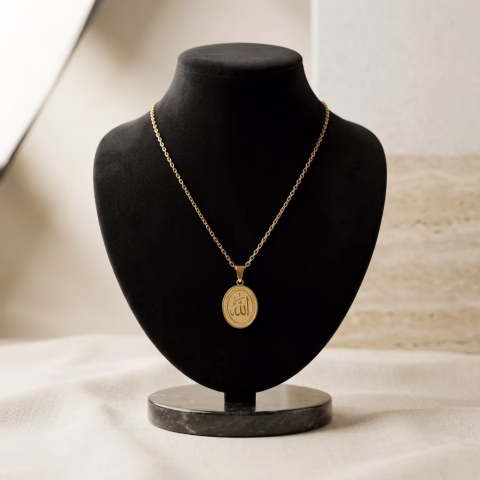 Allah Name Oval Stainless Steel Pendant with Adjustable Chain (PD-0058)