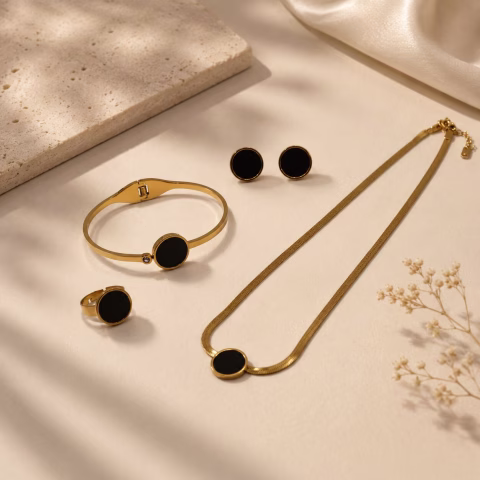 Golden & Black Round Design Stainless Steel (4 Piece) Combo Set (JWS-0011)