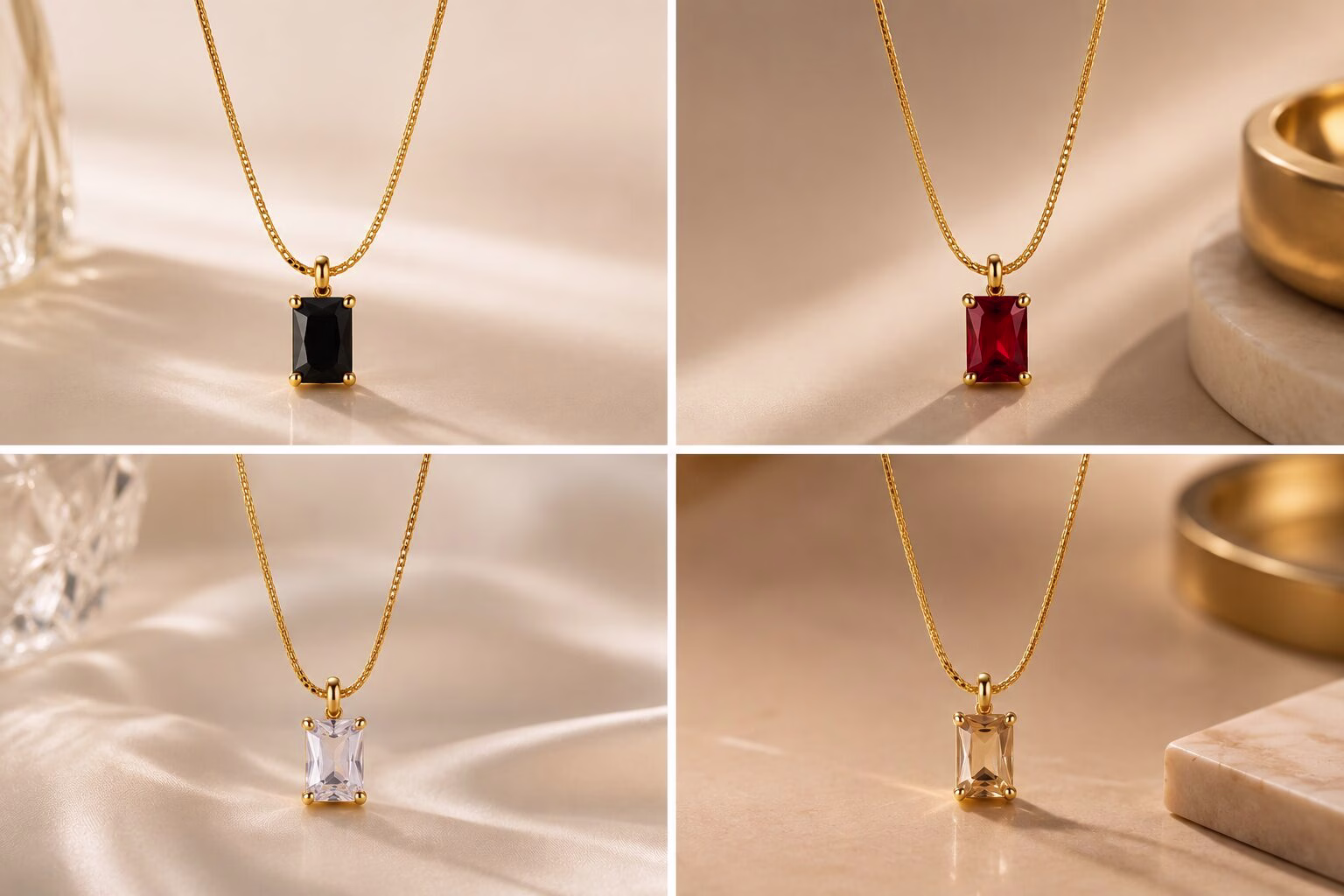 Stainless Steel Rectangular Single Zircon Stone Pendant with Chain (4 Colors Available) (PD-0057) - Image 3