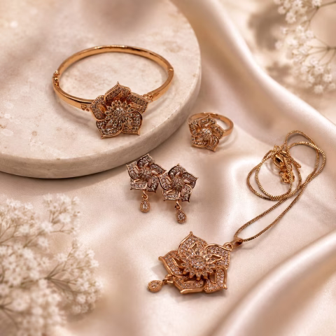 Elegant Floral Shaped Golden Combo Set (JWS-002)