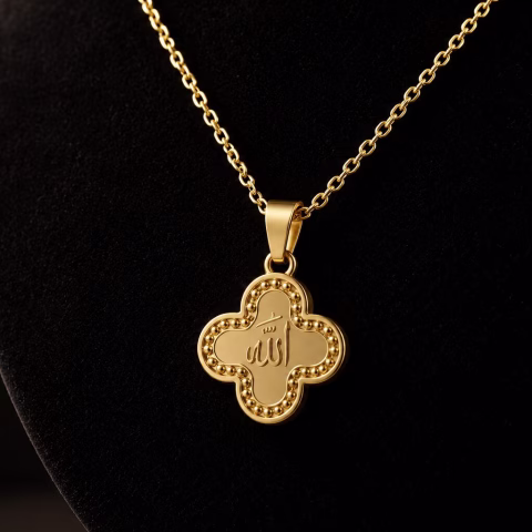 Stainless Steel Allah Name Pendant With Chain Necklace (PD-0061)